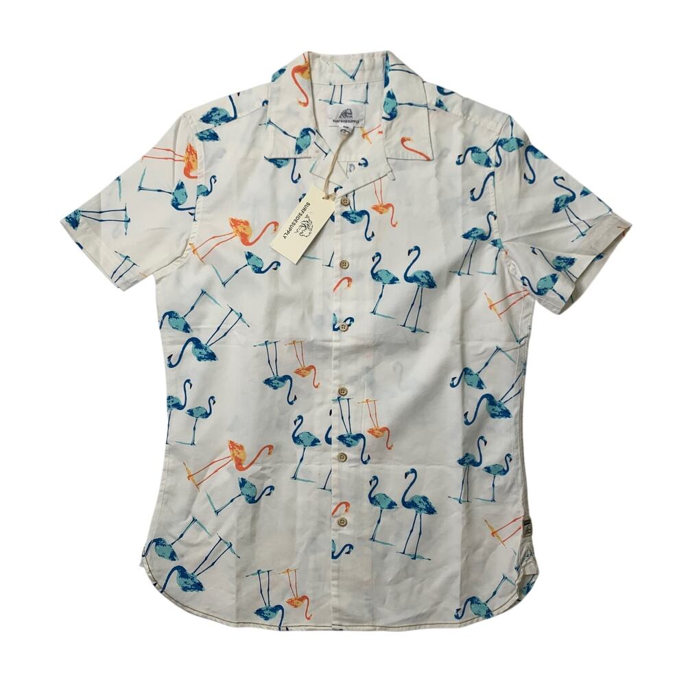 SurfSide Supply Shirt Mens S Small White Flamingo Motif Beachwear Vacation